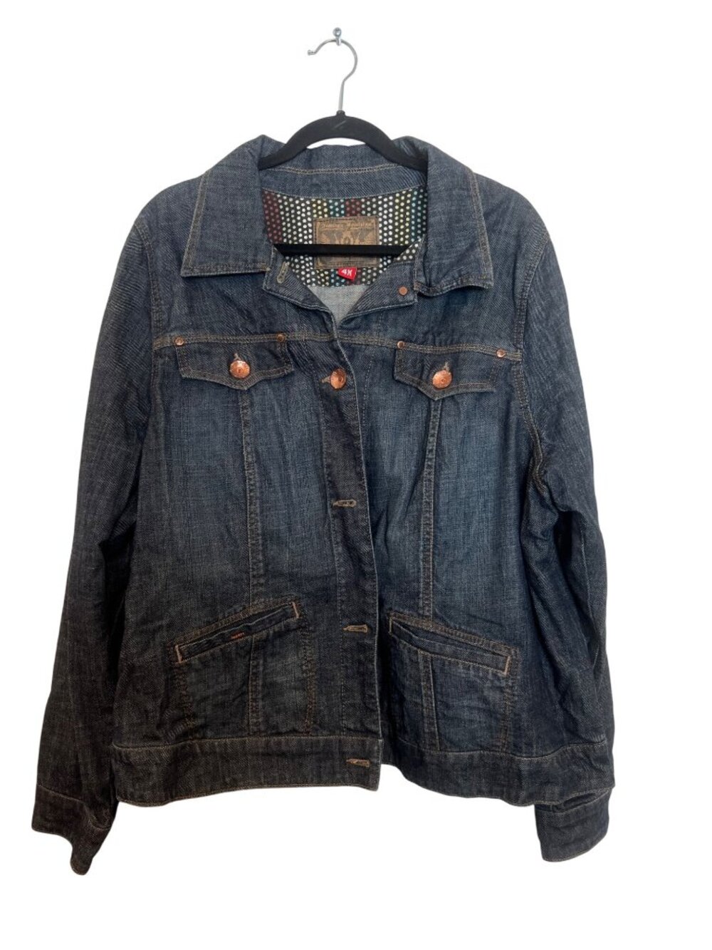 Freestyle Revolution Womens 4X Denim Jacket Dark Wash Polka Dot Lining Cotton Bl
